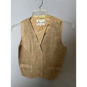 VTG 70s lesoleil GENUINE Leather Vest Suede Beige Hippie Boho Women's M